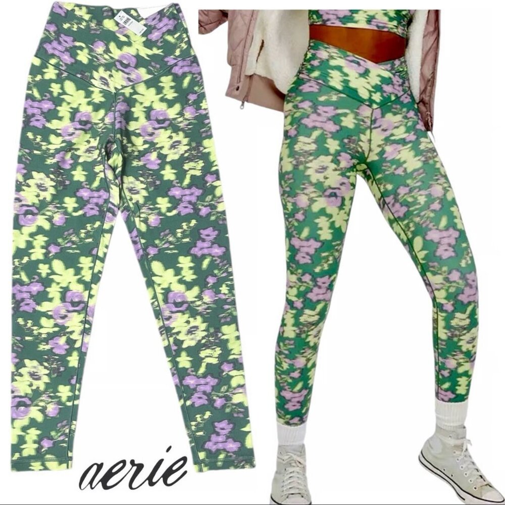 OFFLINE by Aerie Real Me High Waisted Crossover Floral Leggings XS Athleisure